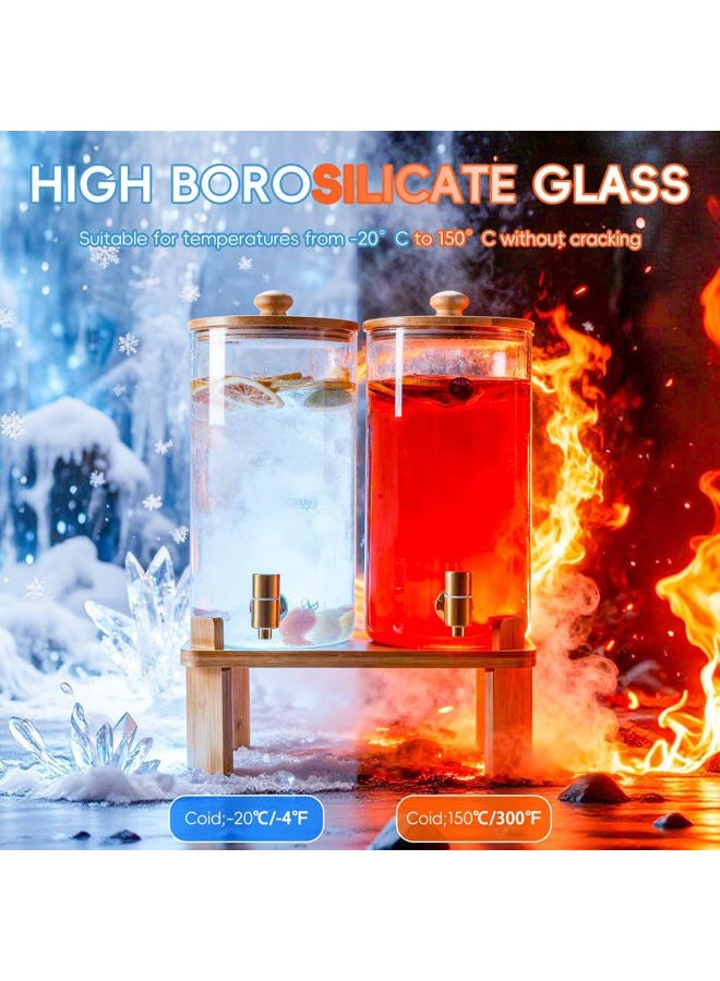 NBNSTHV 1.5 Gallon 2 Pack Glass Drink dispenser,Beverage Dispenser for parties With Wood Stand,Large Water Dispensers with spigot,lemonade dispenser with stand,juice containers & water pitcher with lid - Image 3