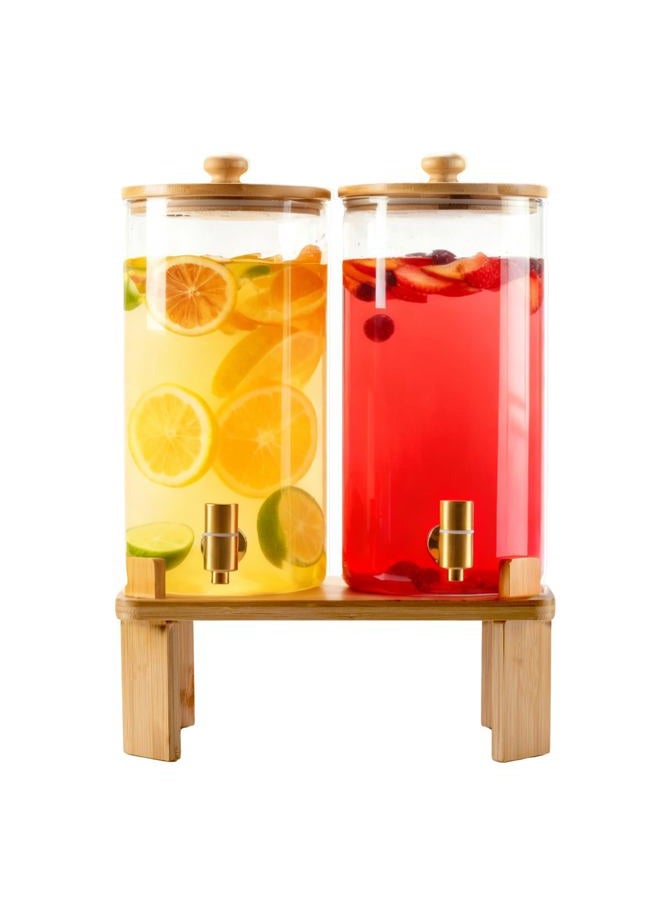 NBNSTHV 1.5 Gallon 2 Pack Glass Drink dispenser,Beverage Dispenser for parties With Wood Stand,Large Water Dispensers with spigot,lemonade dispenser with stand,juice containers & water pitcher with lid - Image 1