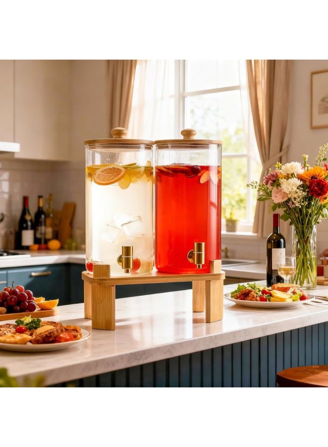 NBNSTHV 1.5 Gallon 2 Pack Glass Drink dispenser,Beverage Dispenser for parties With Wood Stand,Large Water Dispensers with spigot,lemonade dispenser with stand,juice containers & water pitcher with lid - Image 2