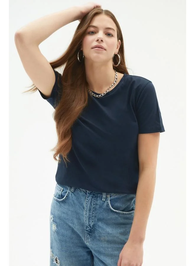 JUNE June Women's 100% Cotton Basic Regular Fit Crew Neck Knit T-Shirt