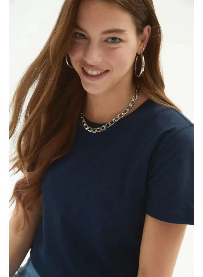 JUNE June Women's 100% Cotton Basic Regular Fit Crew Neck Knit T-Shirt
