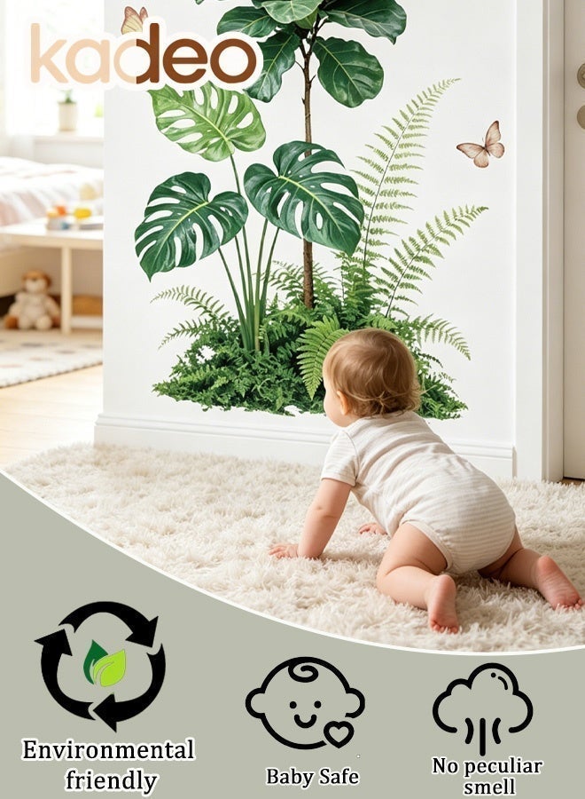 kadeo Green Plant Wall Sticker Wallpaper, Tropical Botanical Wall Decals, Fiddle Leaf Fig Monstera Leaf Wall Art, Living Room Bedroom Office Decor, Peel and Stick Removable Waterproof Wall Decoration - Image 2