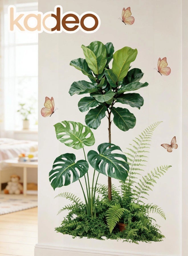 kadeo Green Plant Wall Sticker Wallpaper, Tropical Botanical Wall Decals, Fiddle Leaf Fig Monstera Leaf Wall Art, Living Room Bedroom Office Decor, Peel and Stick Removable Waterproof Wall Decoration - Image 1