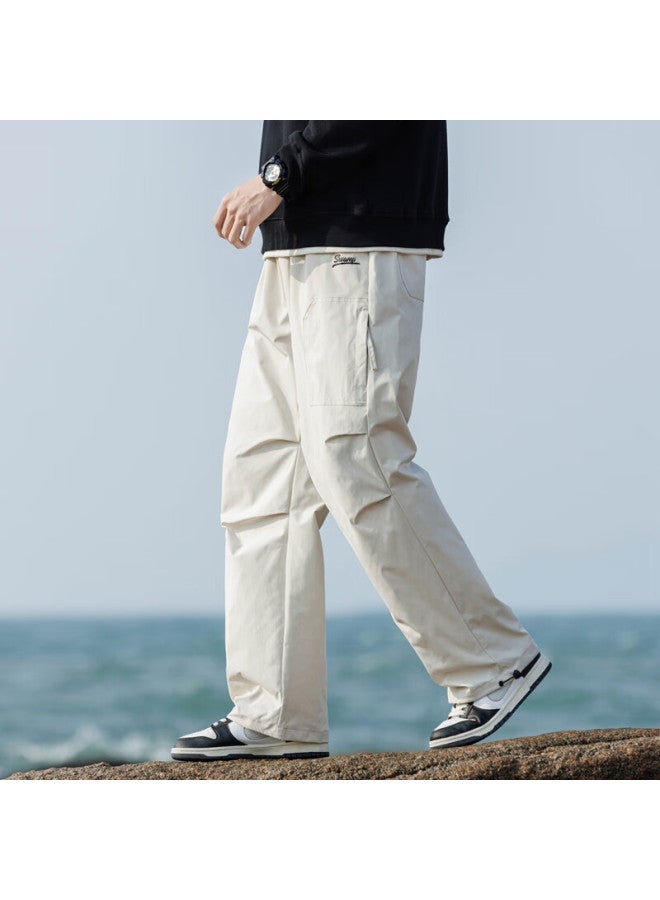 Swamp Area American Tactical Cargo Pants Men Spring Autumn Loose Paratrooper Straight Casual Ws007 Ivory White M - Image 2