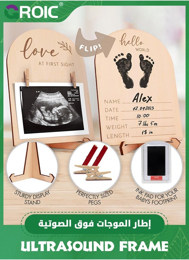 GROIC Wooden Supersonic Wave Photo Frame, Pregnancy Announcement Supersonic Wave Photo Frame with Ink Pad and Pen Nursery Room Decor Supersonic Wave Photo Frame and Pregnancy Gift BaBy Gifts  - Image 4