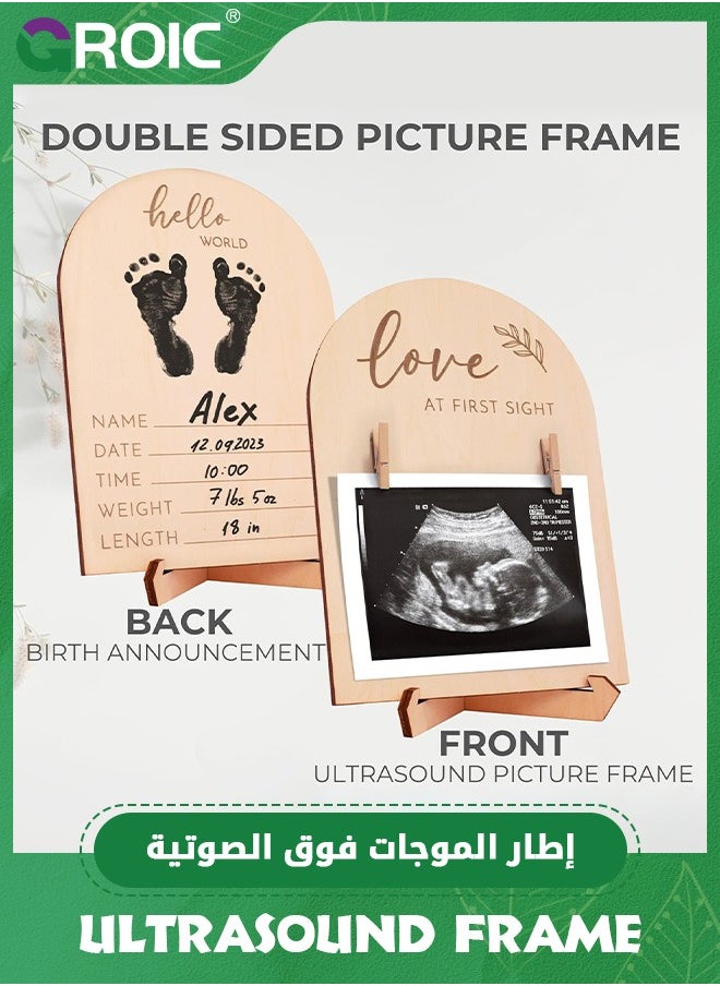 GROIC Wooden Supersonic Wave Photo Frame, Pregnancy Announcement Supersonic Wave Photo Frame with Ink Pad and Pen Nursery Room Decor Supersonic Wave Photo Frame and Pregnancy Gift BaBy Gifts  - Image 3