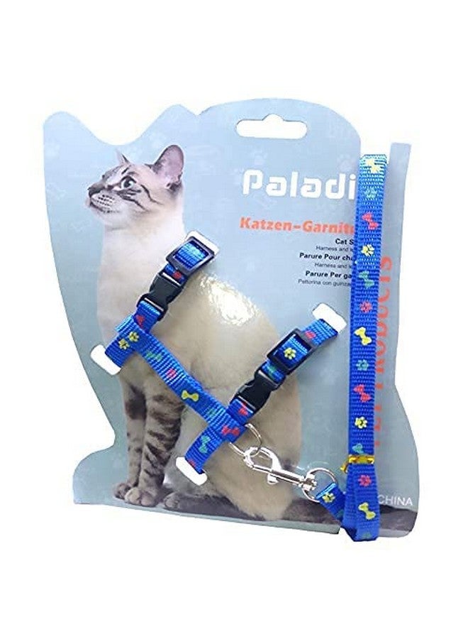طقم حزام من النايلون للقطط الصغيرة والحيوانات الأليفة الصغيرة | حزام تدريب القطط (مطبوع عليه مخلب أزرق) - Image 1