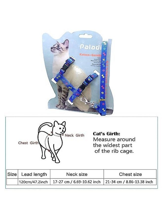 طقم حزام من النايلون للقطط الصغيرة والحيوانات الأليفة الصغيرة | حزام تدريب القطط (مطبوع عليه مخلب أزرق) - Image 2