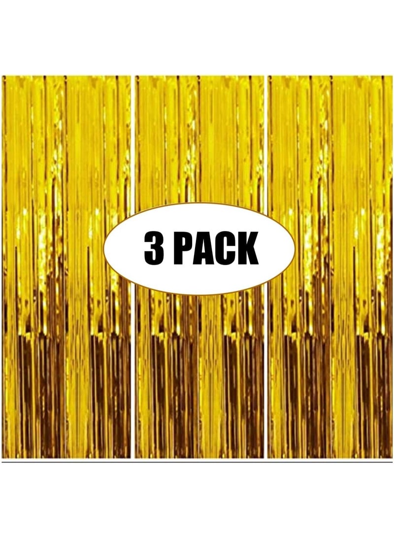 3 Pcs Gold Foil Fringe Curtain, Foil Metallic Fringe Shimmer Backdrop Curtains for Birthday Party Decorations | Gold Birthday Curtains for Baby Shower - 1x2m - Image 4