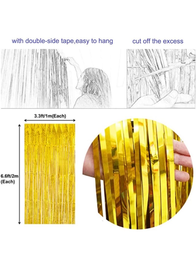 3 Pcs Gold Foil Fringe Curtain, Foil Metallic Fringe Shimmer Backdrop Curtains for Birthday Party Decorations | Gold Birthday Curtains for Baby Shower - 1x2m - Image 3