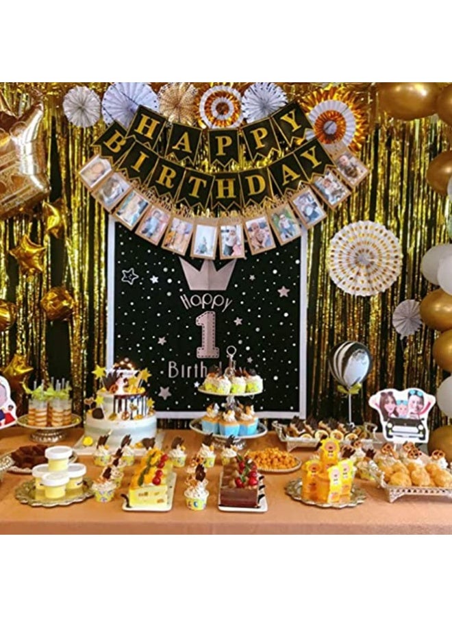 3 Pcs Gold Foil Fringe Curtain, Foil Metallic Fringe Shimmer Backdrop Curtains for Birthday Party Decorations | Gold Birthday Curtains for Baby Shower - 1x2m - Image 2