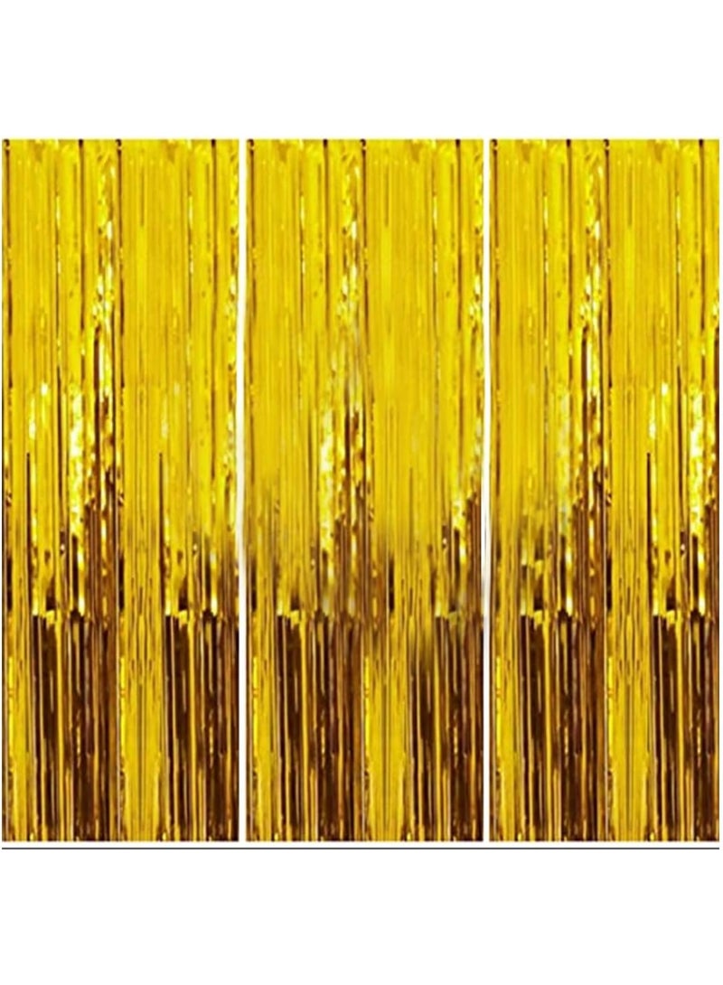 3 Pcs Gold Foil Fringe Curtain, Foil Metallic Fringe Shimmer Backdrop Curtains for Birthday Party Decorations | Gold Birthday Curtains for Baby Shower - 1x2m - Image 1