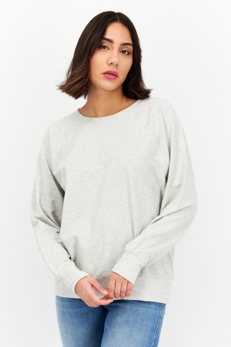 Felina Women Crew Neck Long Sleeve Heather Sweatshirt, Grey - Image 1