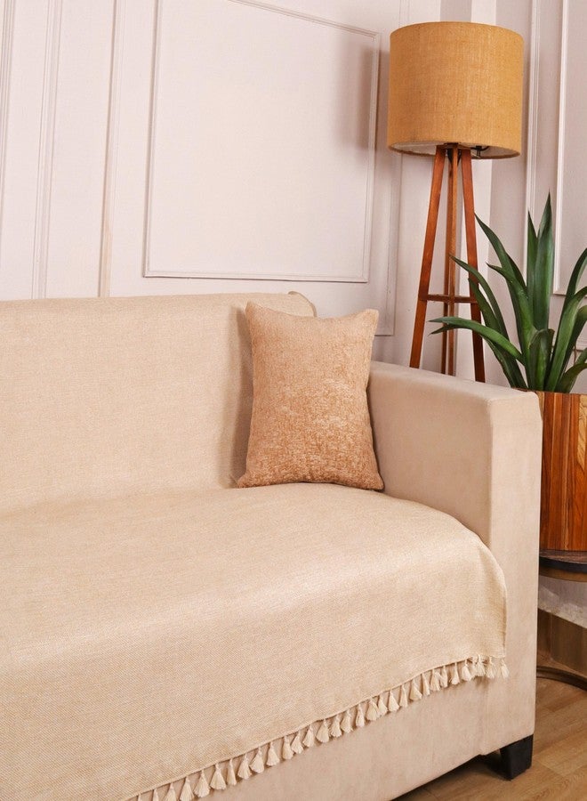 STITCHNEST غطاء أريكة من الجوت من ستيتشنست - بيج، 70 × 60 بوصة | قماش ناعم الملمس مع شرابة | غطاء كامل للأريكة لتزيين غرفة المعيشة - Image 1