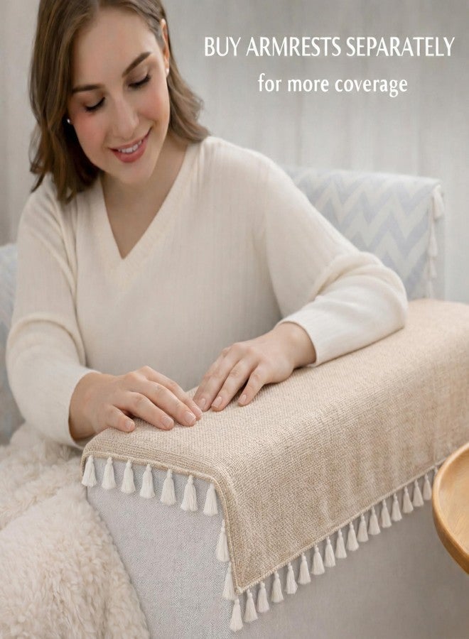 STITCHNEST غطاء أريكة من الجوت من ستيتشنست - بيج، 70 × 60 بوصة | قماش ناعم الملمس مع شرابة | غطاء كامل للأريكة لتزيين غرفة المعيشة - Image 2