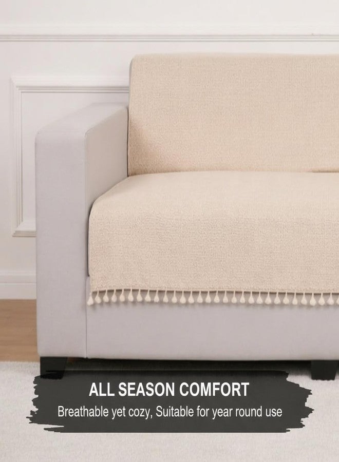 STITCHNEST غطاء أريكة من الجوت من ستيتشنست - بيج، 70 × 60 بوصة | قماش ناعم الملمس مع شرابة | غطاء كامل للأريكة لتزيين غرفة المعيشة - Image 5