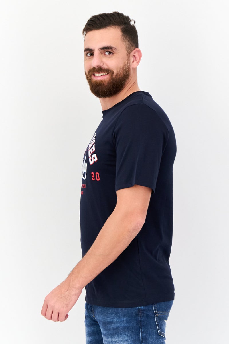 Jack Jones Men Round Neck Short Sleeves Graphic Print T-Shirt, Navy  - Image 3