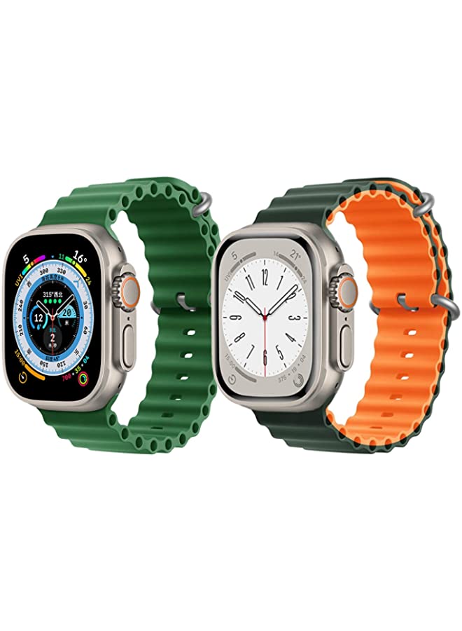 IAF Silicone Ocean Band Strap for Apple Watch Ultra 8 49mm Green Single Color Strap with Green/Orange Double Side Strap Set of 2