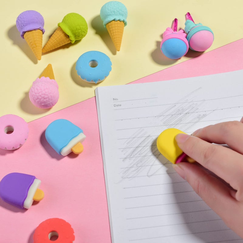 MGTECH Food Earsers for Kids, 16 Pcs 3D Cute Mini Ice Cream Donut Take Apart Erasers, Cool Fun Puzzle Desk Pet Erasers for Girls - Image 4