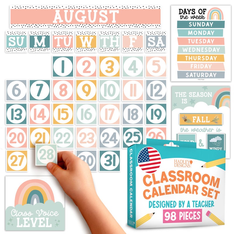 Hadley Designs Classroom Calendar Set Bulletin Board Decorations Boho School Calendar for Classroom Decor Kindergarten Preschool Elementary Teacher Must Haves Homeschool Daycare Essentials - Image 2