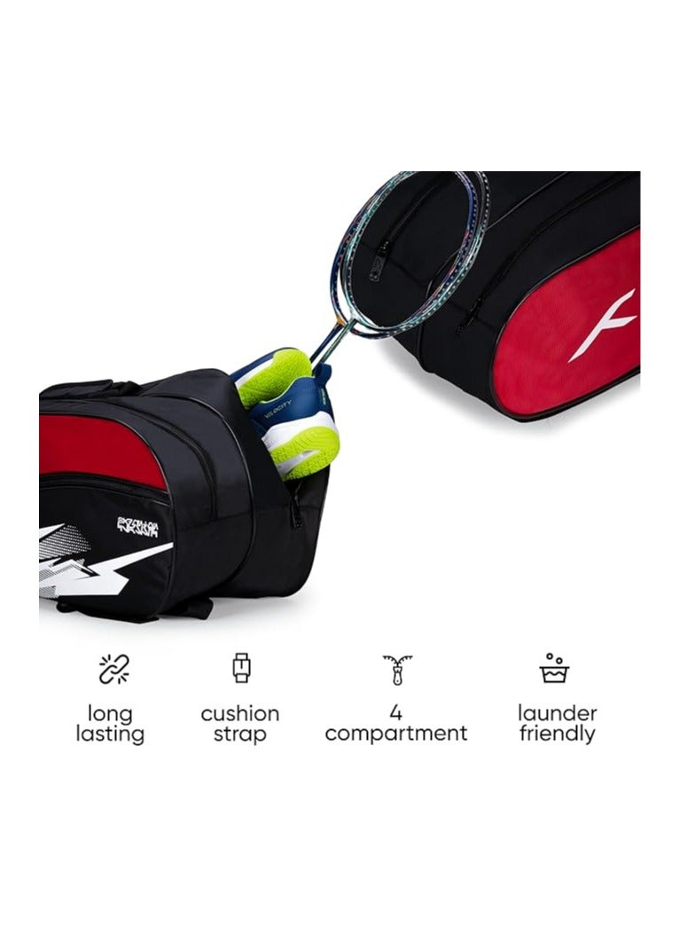 هندرد حقيبة أدوات كرة الريشة من كوزموجير | كبير | سحاب مزدوج | حقيبة بجيب أمامي بسحاب | بوليستر | أشرطة خلفية مبطنة | مقبض سهل الحمل | رياضة المضرب - Image 4