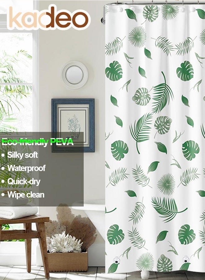 kadeo EVA Shower Curtain, Fresh Green Plant Pattern, Premium Clear Bathroom Shower Curtain, with Rustproof Metal Grommets and Hanging Ring, for Shower Stall, Bathtubs Thickened Bathroom Curtain 180*180CM - Image 3