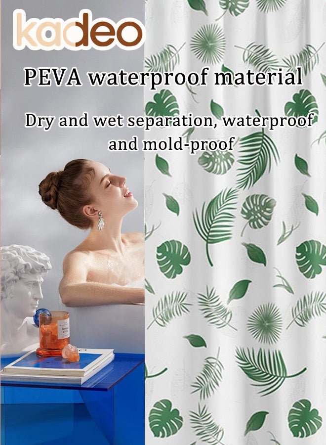 kadeo EVA Shower Curtain, Fresh Green Plant Pattern, Premium Clear Bathroom Shower Curtain, with Rustproof Metal Grommets and Hanging Ring, for Shower Stall, Bathtubs Thickened Bathroom Curtain 180*180CM - Image 2