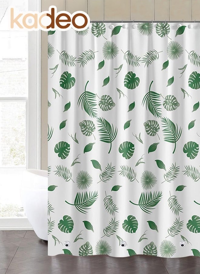 kadeo EVA Shower Curtain, Fresh Green Plant Pattern, Premium Clear Bathroom Shower Curtain, with Rustproof Metal Grommets and Hanging Ring, for Shower Stall, Bathtubs Thickened Bathroom Curtain 180*180CM - Image 1