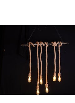 BTM Rustic 6-Light Rope Chandelier – Horizontal Aqal-Inspired Pendant Light – Edison Bulbs for Majlis & Cafés (220V)  - Image 1