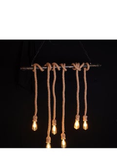 BTM Rustic 6-Light Rope Chandelier – Horizontal Aqal-Inspired Pendant Light – Edison Bulbs for Majlis & Cafés (220V)  - Image 2