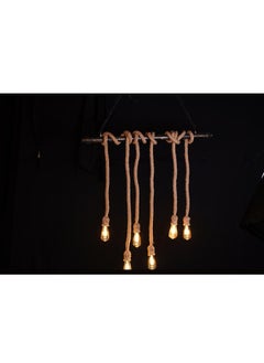 BTM Rustic 6-Light Rope Chandelier – Horizontal Aqal-Inspired Pendant Light – Edison Bulbs for Majlis & Cafés (220V)  - Image 4