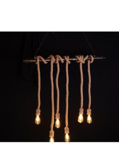 BTM Rustic 6-Light Rope Chandelier – Horizontal Aqal-Inspired Pendant Light – Edison Bulbs for Majlis & Cafés (220V)  - Image 3