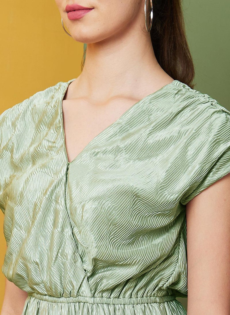 Globus Women's Light Green Casual Fit & Flare Dress with Wrap-Neck and Self Design - Image 5