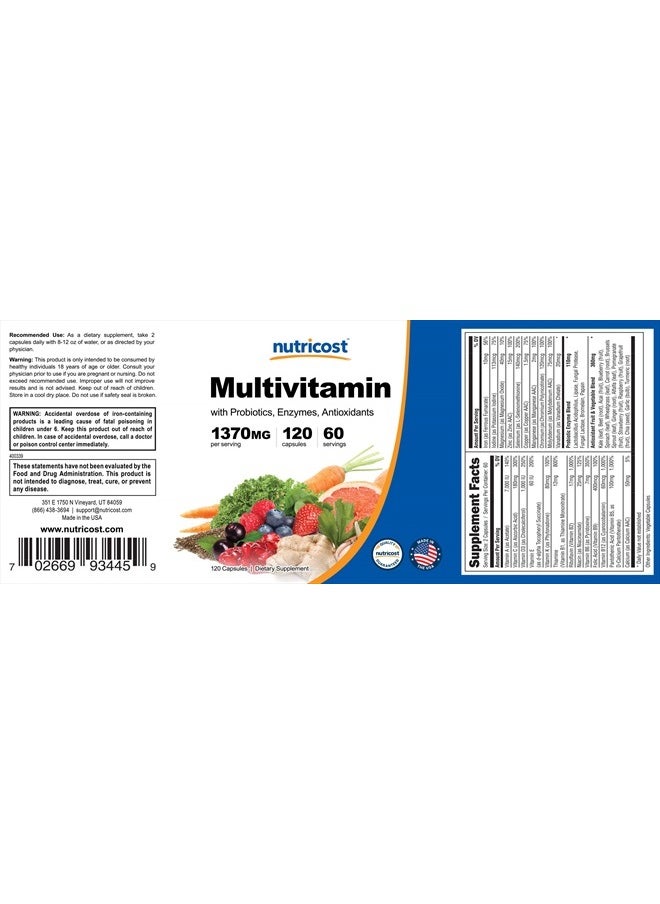 Nutricost - Multivitamin with Probiotics 120 Capsules -  with Vitamins & Minerals - Image 1