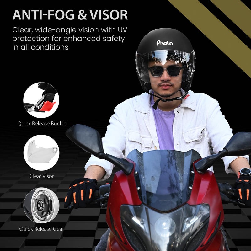 Pivalo خوذة نصف وجه X-Pearl 580MM مع واقي خارجي شفاف لمسة لامعة مقاوم للخدش مفتوحة للرجال والنساء (عبوة من 1، أسود) - Image 5