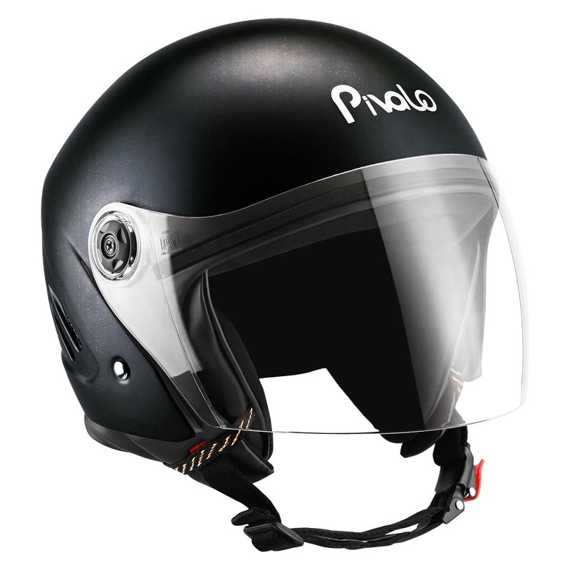 Pivalo خوذة نصف وجه X-Pearl 580MM مع واقي خارجي شفاف لمسة لامعة مقاوم للخدش مفتوحة للرجال والنساء (عبوة من 1، أسود) - Image 1