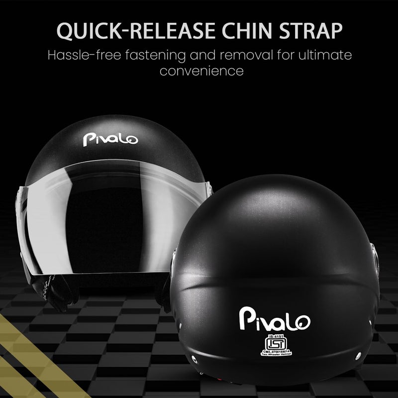 Pivalo خوذة نصف وجه X-Pearl 580MM مع واقي خارجي شفاف لمسة لامعة مقاوم للخدش مفتوحة للرجال والنساء (عبوة من 1، أسود) - Image 2