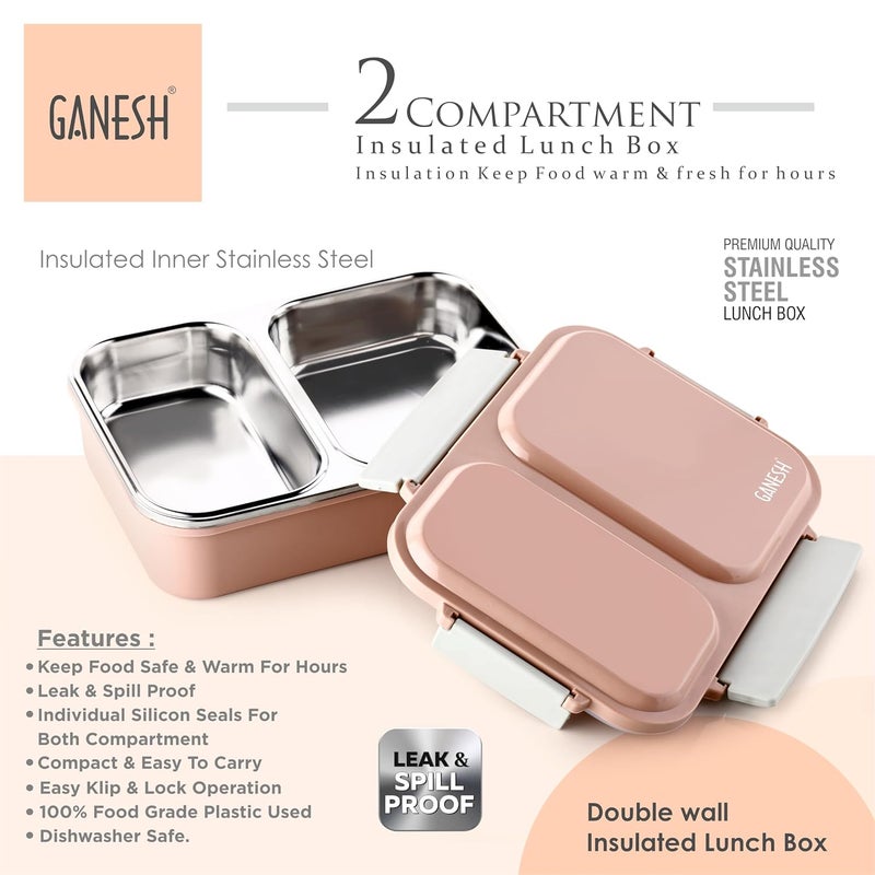 Ganesh Stainless Steel Insulated Lunch Box for School & Office, Airtight Leak-Proof, Unbreakable Lid, Snacks Tiffin Box for Kids - Image 3