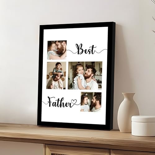 SNAP ART Customized Best Father with 4 Photo Collage print for Mother, Dad Gifts Photo Frame With Photo Upload, Birthday, Anniversary Gift for Husband, Couple, Brother, Sister, Parrents(A4) - Image 1