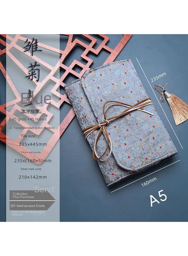 Bluejw Vintage Pocket Fabric Handbook Suit Ins Japanese A6 Cute High Color Value Loose-leaf Grid Notebook Handbook - Image 1