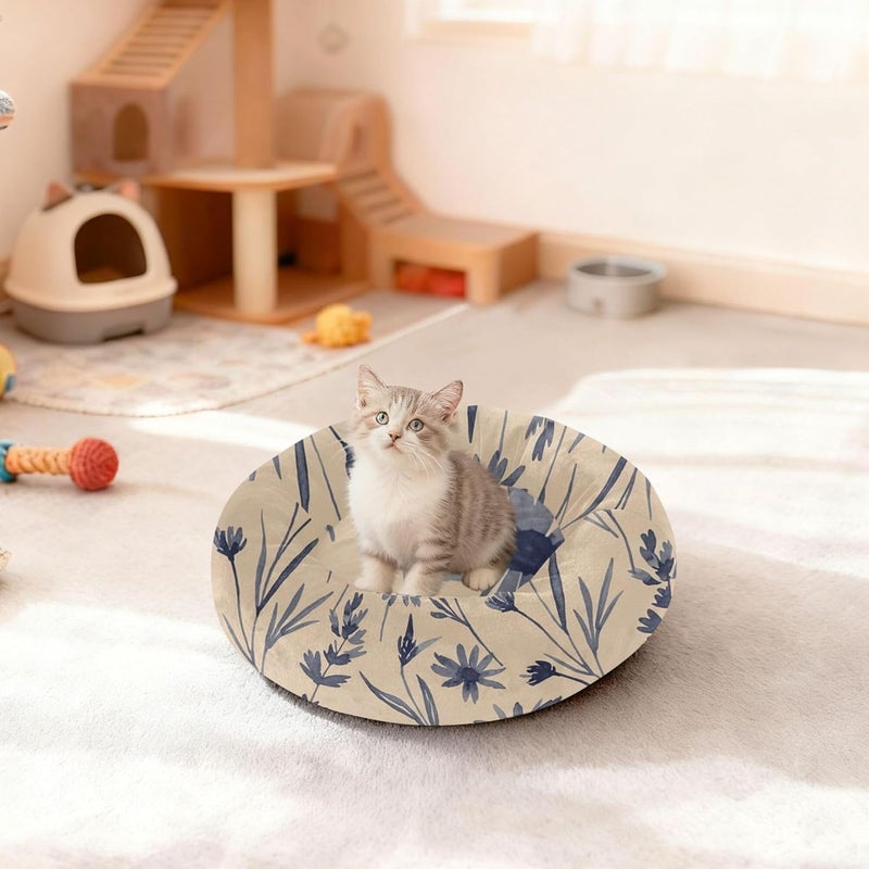 Watercolor Flowers Donut Dog Bed Removable and Washable Small Round Dog Beds Cat Bed Fluffy Super Soft Comfort Pet Bed with Anti-Slip Bottom for Small Medium Dogs Cats 13in - Image 3
