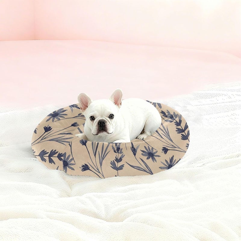 Watercolor Flowers Donut Dog Bed Removable and Washable Small Round Dog Beds Cat Bed Fluffy Super Soft Comfort Pet Bed with Anti-Slip Bottom for Small Medium Dogs Cats 13in - Image 2