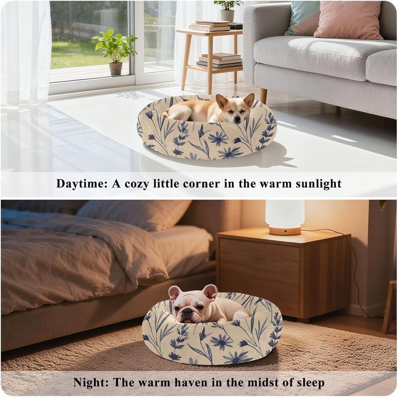 Watercolor Flowers Donut Dog Bed Removable and Washable Small Round Dog Beds Cat Bed Fluffy Super Soft Comfort Pet Bed with Anti-Slip Bottom for Small Medium Dogs Cats 13in - Image 4