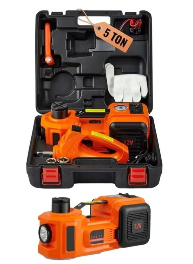 Toby's 12V 5 Ton Car Electro-Hydraulic Jack Set with Air Pump, 4-in-1 Electric Car Jack Kit, Automatic Lift, Impact Wrench, LED Light, Portable Emergency Roadside Tire Changing Tool, Heavy Duty for SUV Sedan MPV - Image 2
