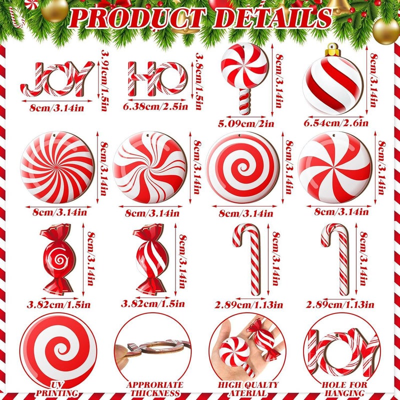 Christmas Tree Wooden Candy Cane Hanging Ornaments 24 piece set