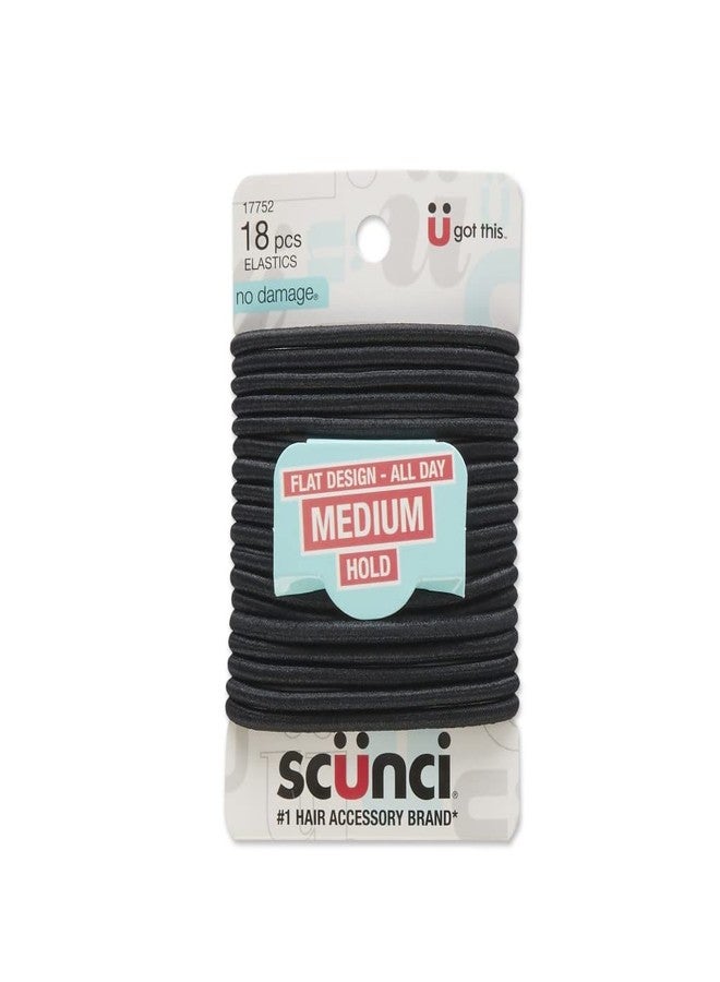 Scunci Satin Smooth No-Damage Hair Elastics, All-day Medium Hold, Black, 18-Pieces (1-Pack) - Image 1