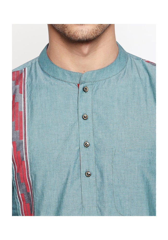 ARCHATTIRE قميص كوتا قطن تركواز أزرق للرجال - Image 5