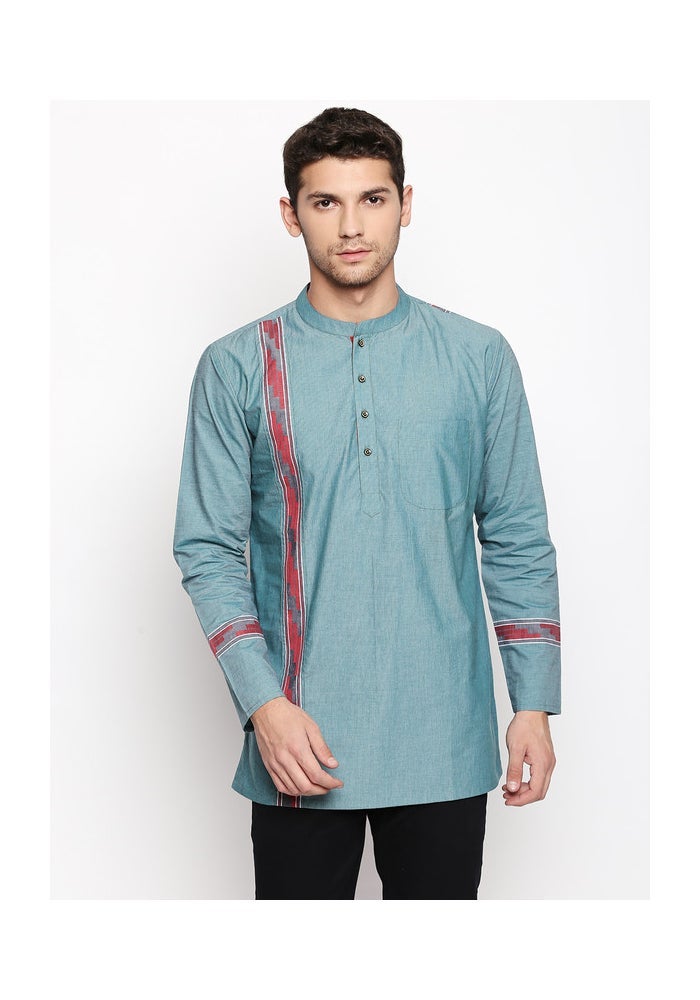 ARCHATTIRE قميص كوتا قطن تركواز أزرق للرجال - Image 1