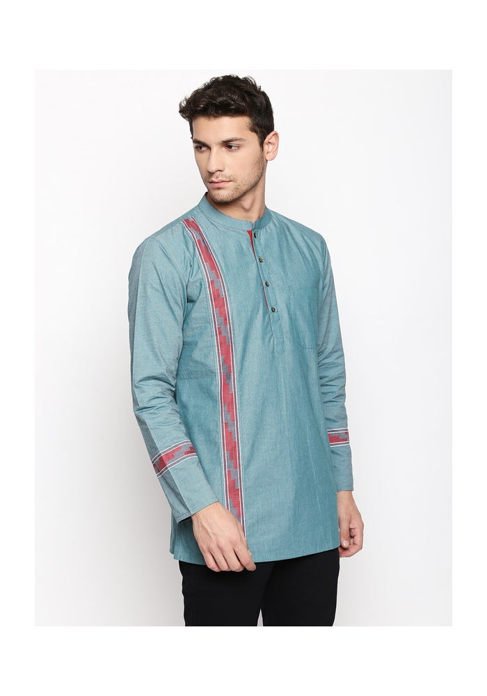 ARCHATTIRE قميص كوتا قطن تركواز أزرق للرجال - Image 4