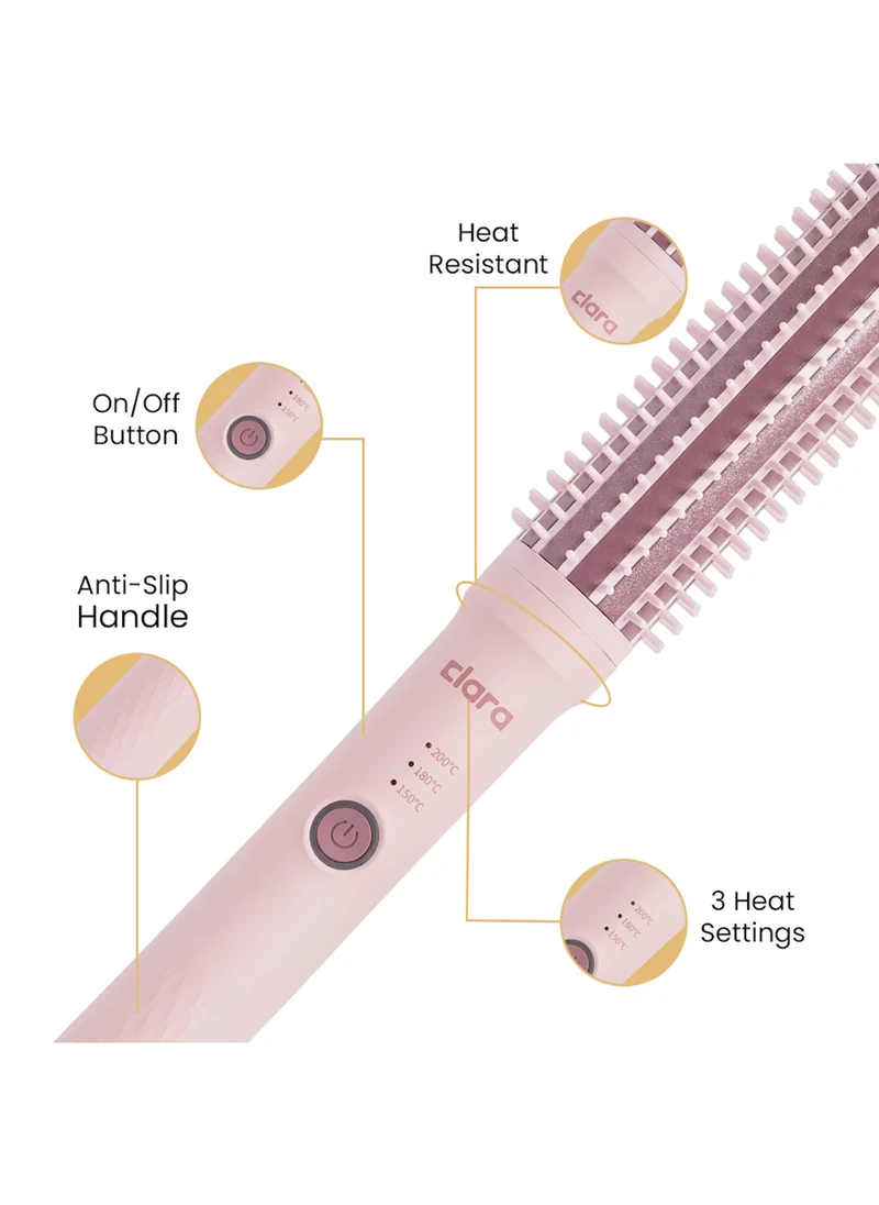 CLARA Clara, Anti-Frizz Ionic Slim Hot Brush, 3-in-1 hairstyling for blowouts, curls and straight hair, Two functions, one device, Pink